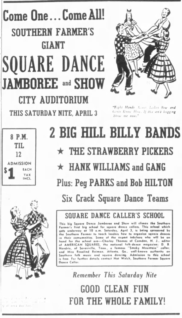 Large ad, Strawberry Pickers &amp; Hank dance